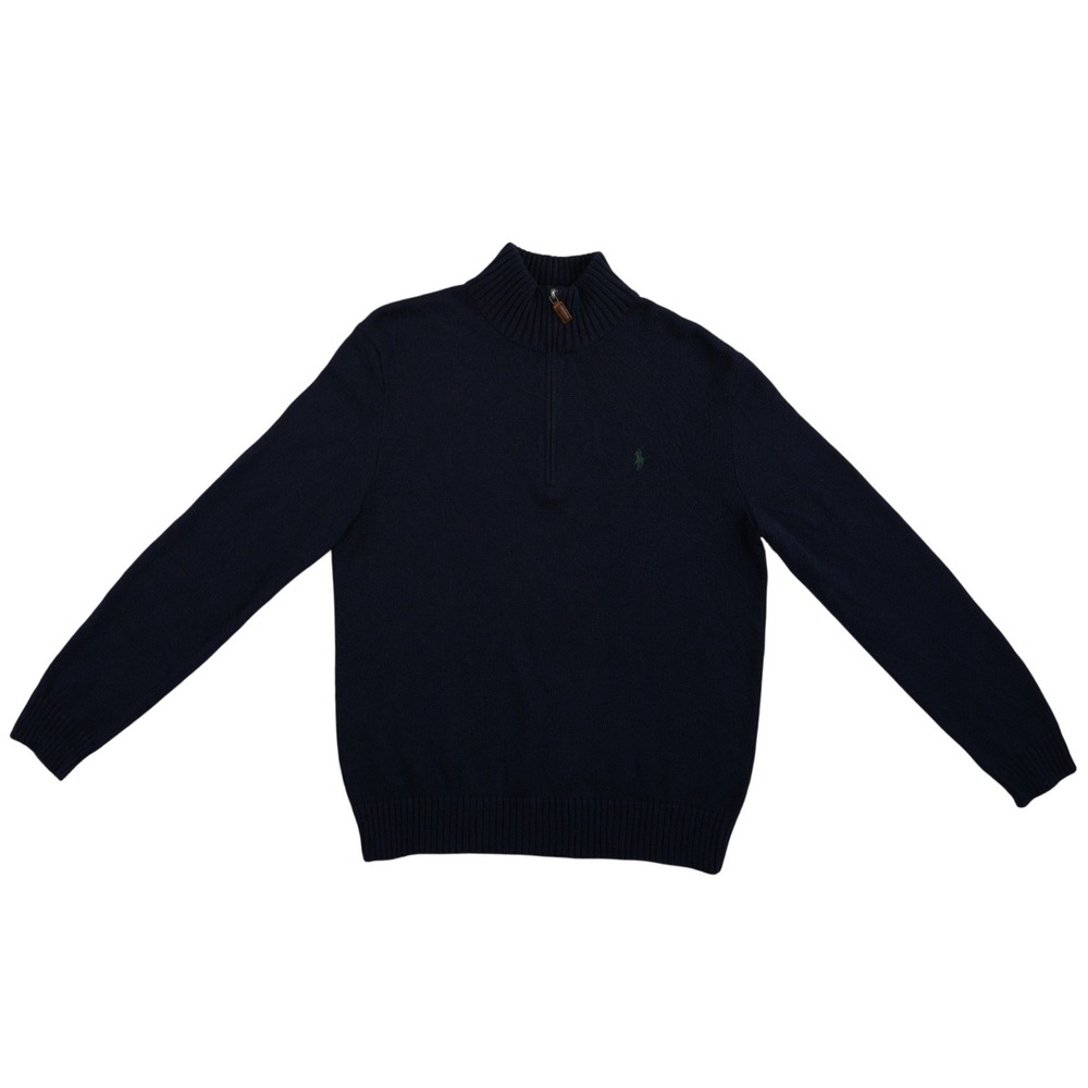 Polo Ralph Lauren Sweater Top Men's Size Large Navy Quarter Zip 100% Cotton Pony